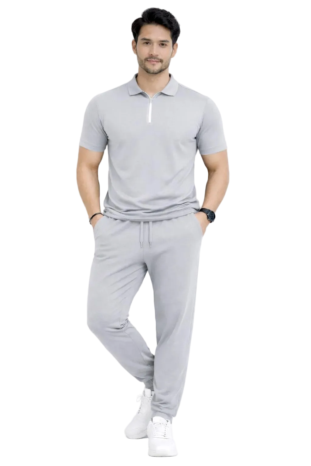 Men Grey Polyester Slim Fit Track Suit