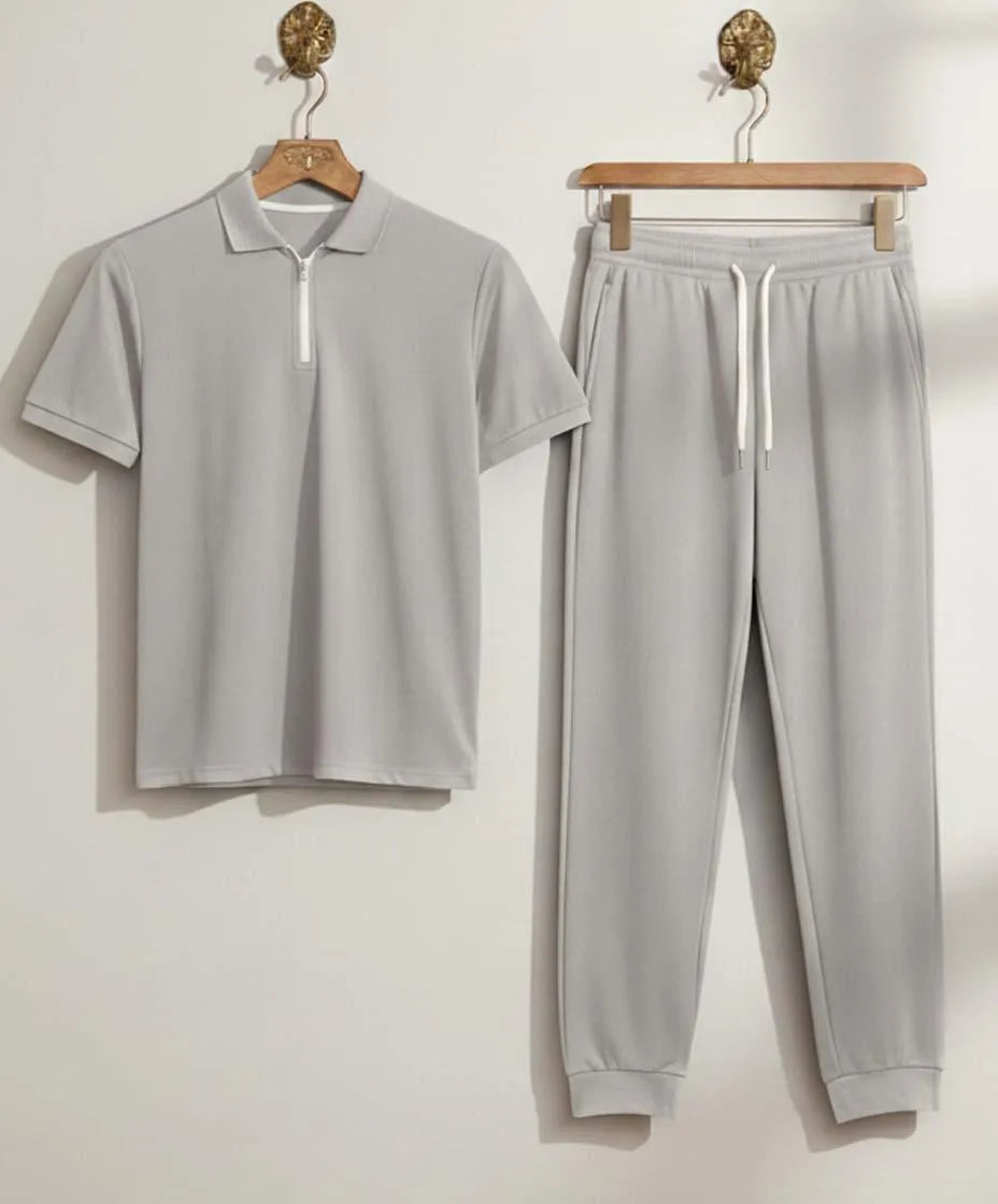 Men Grey Polyester Slim Fit Track Suit