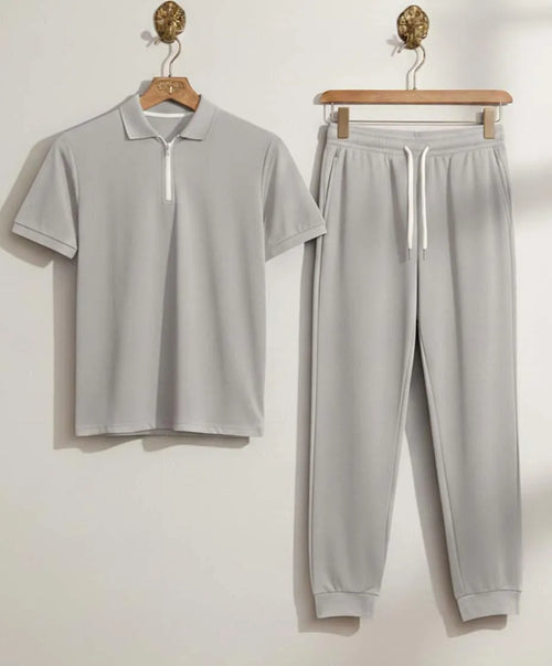 Men Grey Polyester Slim Fit Track Suit